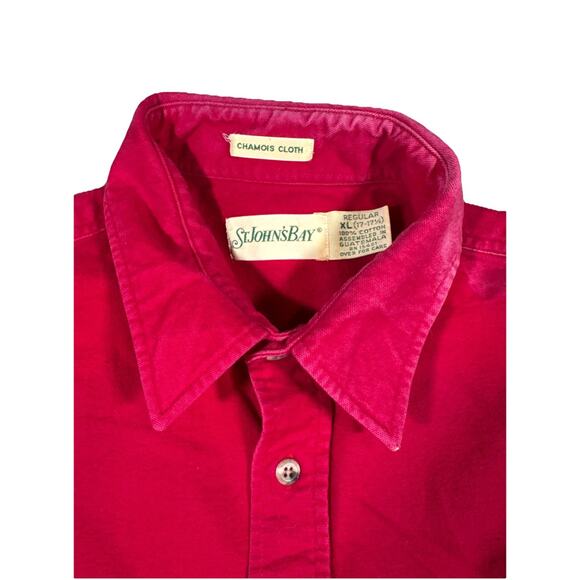 Vintage St Johns Bay Shirt Mens X-Large Red Chamois Cloth Button Up Made USA 90s - Picture 3 of 11